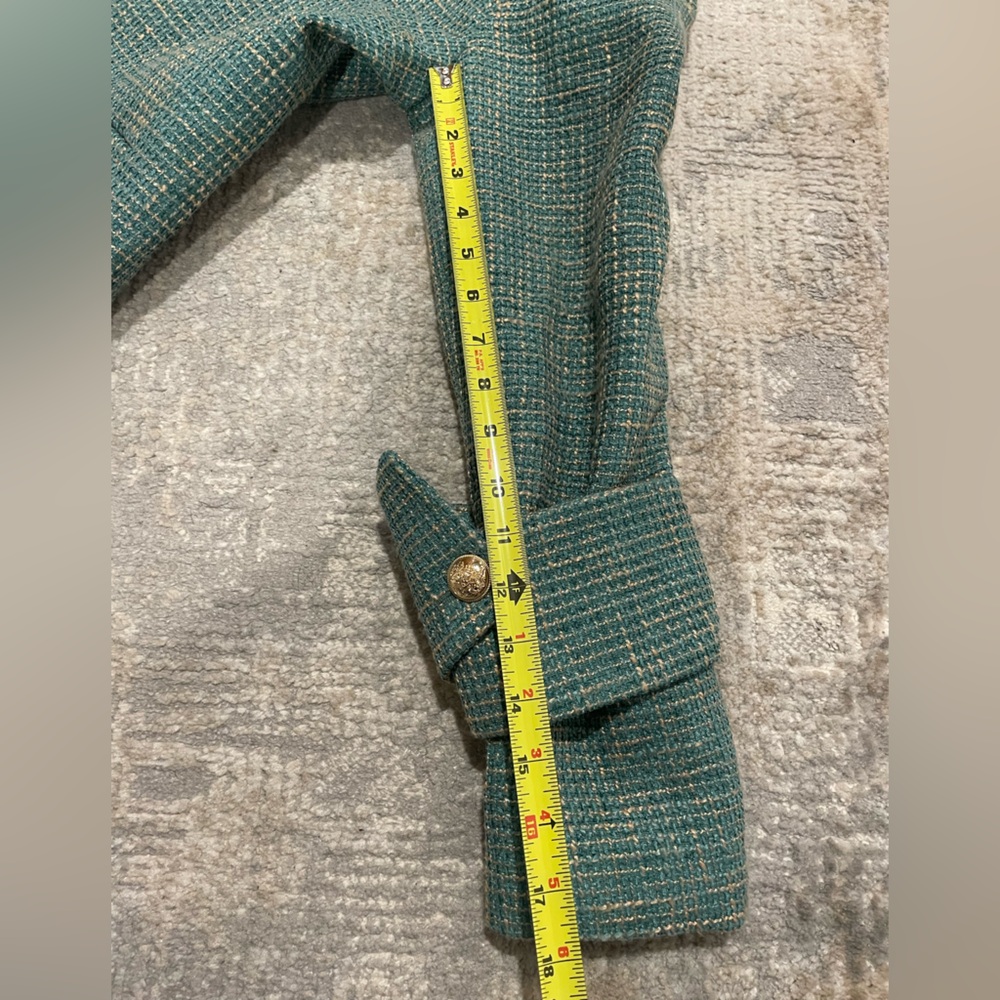 ORTTU Star Neck Jacket Green Tweed Gold Accents Size Medium Military Glamor $290 - Picture 11 of 13